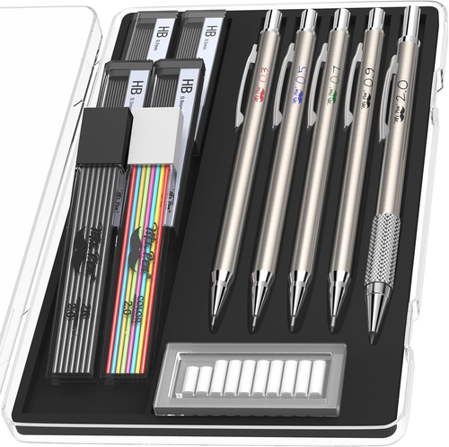 Mr. Pen- Metal Mechanical Pencil Set with Lead and Eraser Refills, 5 Sizes, 0.3,
