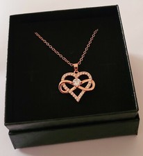 Women's Fashion Rose Gold CZ Heart Pendant 20" Long Necklace