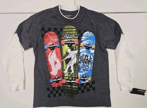 Boys Tony Hawk Skateboard Logo Long Sleeve Double Layer T-shirt Sz. (8) Gray