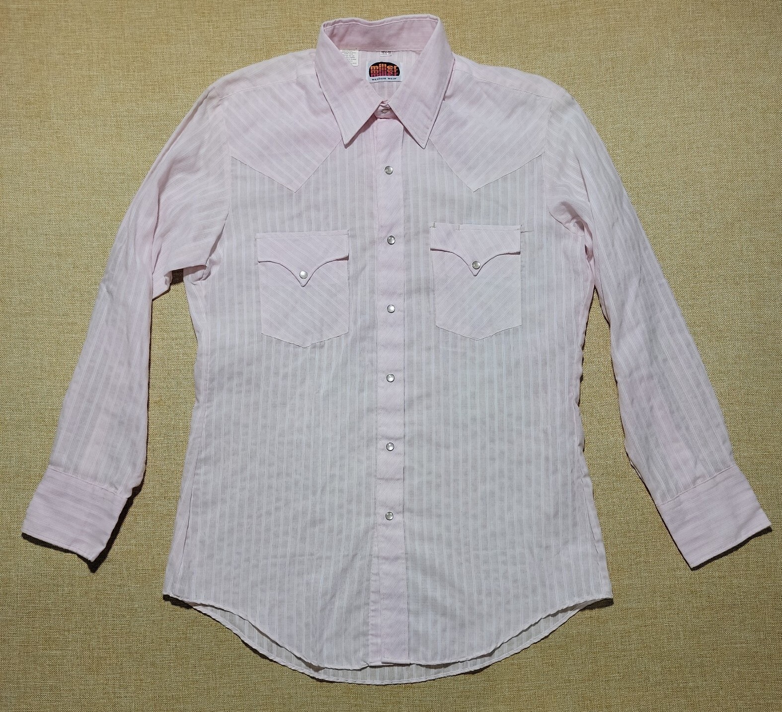 Chemise Vintage Miller Western Wear – Bleue, Broderie Perle, Snap, Taille 15/33