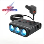 180W Car Cigarette Lighter Splitter QC3.0 12/24V 9 IN 1 USB Fast Charging Socket