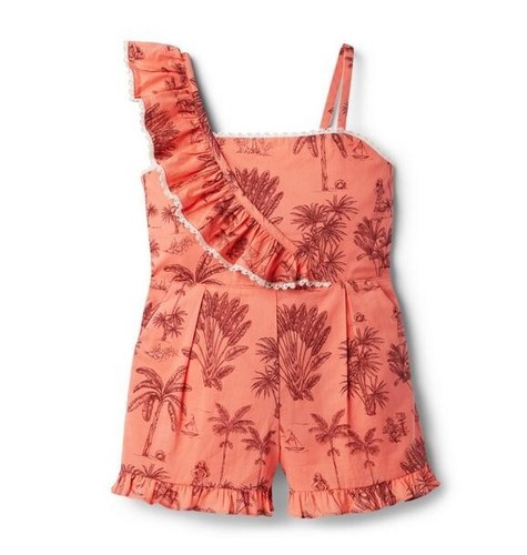 Janie and Jack Island Rose Palm Toile Moana Romper Girls 8 - Picture 2 of 7