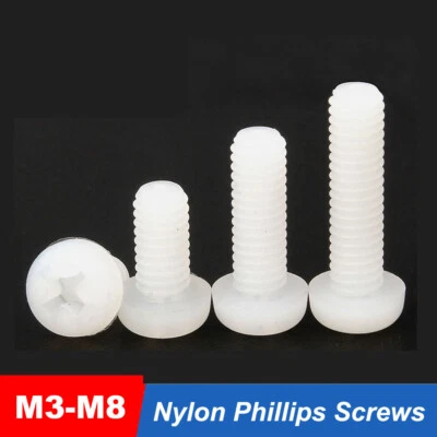 M3 M4 M5 M6 M8 Kunststoff Linsenkopfschrauben Kreuzschlitz Schrauben Weiß Nylon - Bild 1 von 4