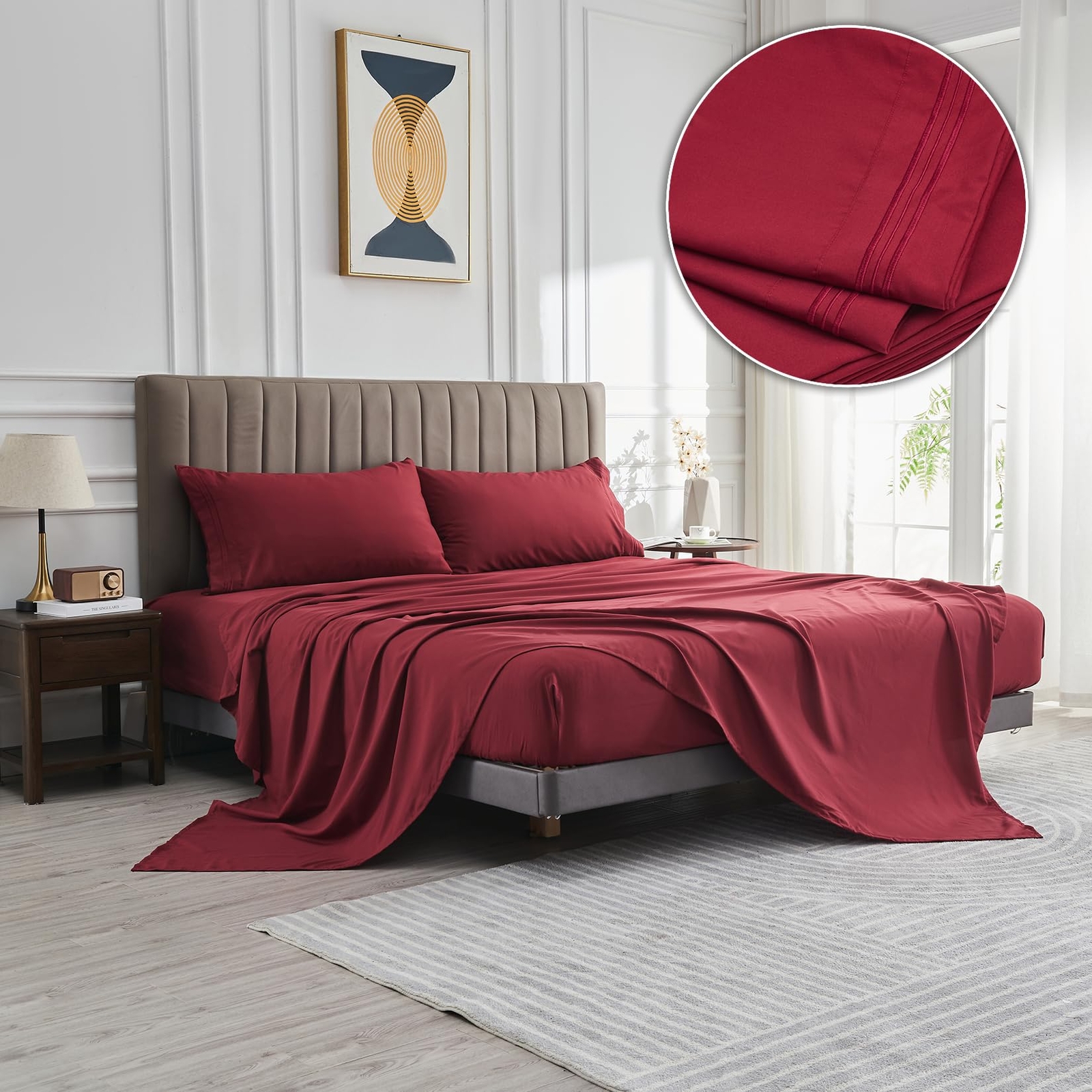Microfiber Full Size Bed Sheet Set with Deep Pockets Luxury Hotel Softness Burgu