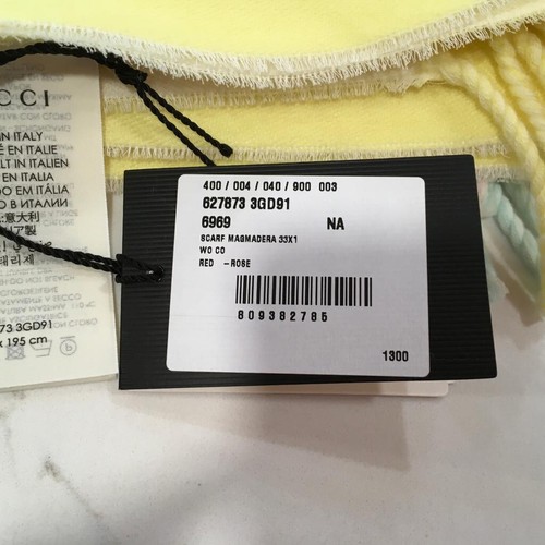 New Gucci Women's Shawl Scarf Striped Wool Pink Multi Print Logo Sz 33×195 cm - Picture 4 of 5