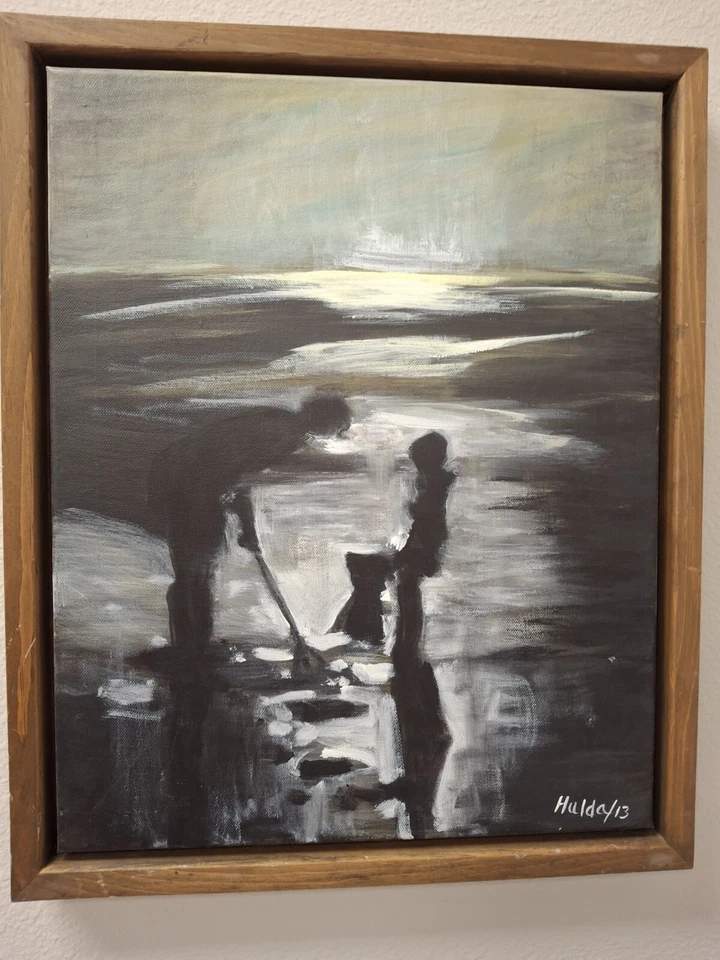 Pintura impresionista Twilight Coast sobre marco de lienzo 18" de ancho x 22" de alto, Foto 2 de 4