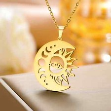Moon Phase Radiating Sun Pendant Necklace Moon Stainless Steel Amulet Jewelry