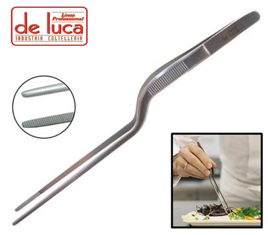 PINZA PINZETTA CHEF A GOMITO DA CUCINA IN ACCIAIO INOX CM 21 " DE LUCA "