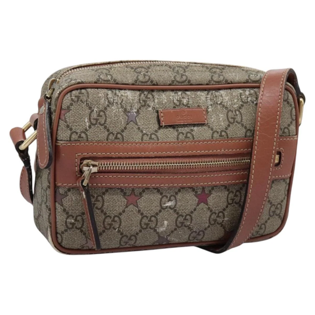 Sac bandoulière GUCCI GG Supreme PVC beige or 201447 authentique th5694