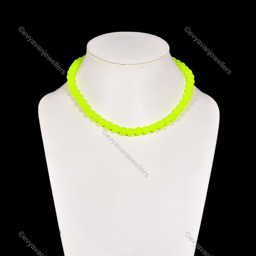 Neon Green Jade Gemstone 925 Silver Beaded Adjustable Necklace For Girls - Picture 2 of 6