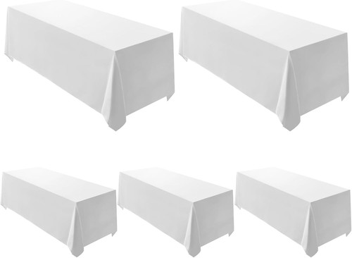 Elegant 5 Pack White 90x132 Inch Tablecloths for Stylish Dining Experiences - Picture 3 of 9