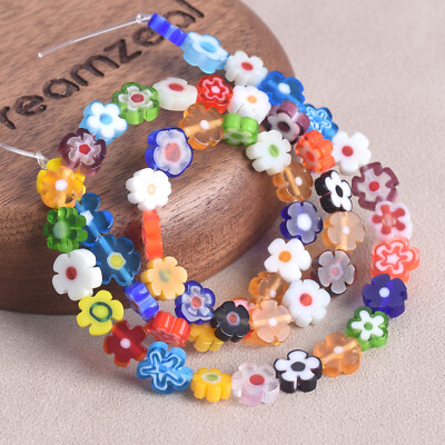 40cm/Strang Blumen Form 7mm~9mm Handgefertigte Millefiori Glas Perlen