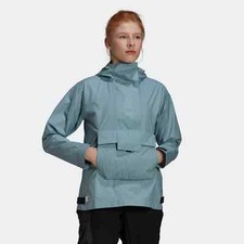 Adidas Terrex Women's Blue Gray Black Trail Running Anorak Windbreaker HA7692
