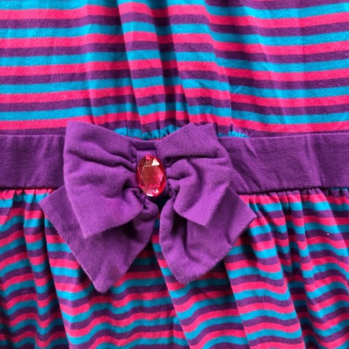 Dollie & Me Girls Size 8 Dress Purple Blue Striped Ruffle Sleeve Bow A-Line - Picture 5 of 6