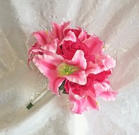 Fuchsia Pink Stargazer Lilies Roses Handtied Bridal Bouquet Silk Wedding Flowers Fuchsia Pink Stargazer Lilies Roses Handtied Bridal Bouquet Silk Wedding Flowers