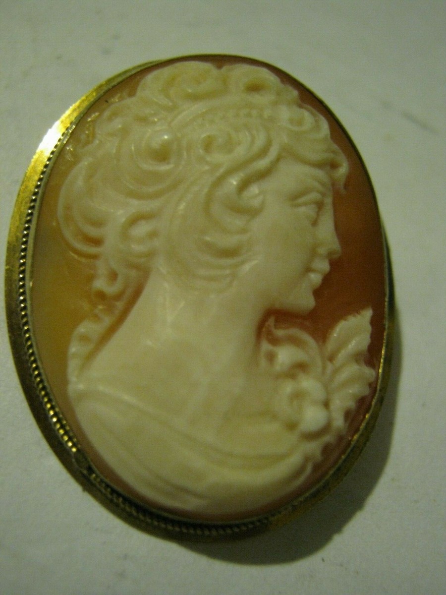 Isabella handoarved カメオ Italian Vermeil Cameo Brooch/Pendant, Pretty Debutante w/ Corsage