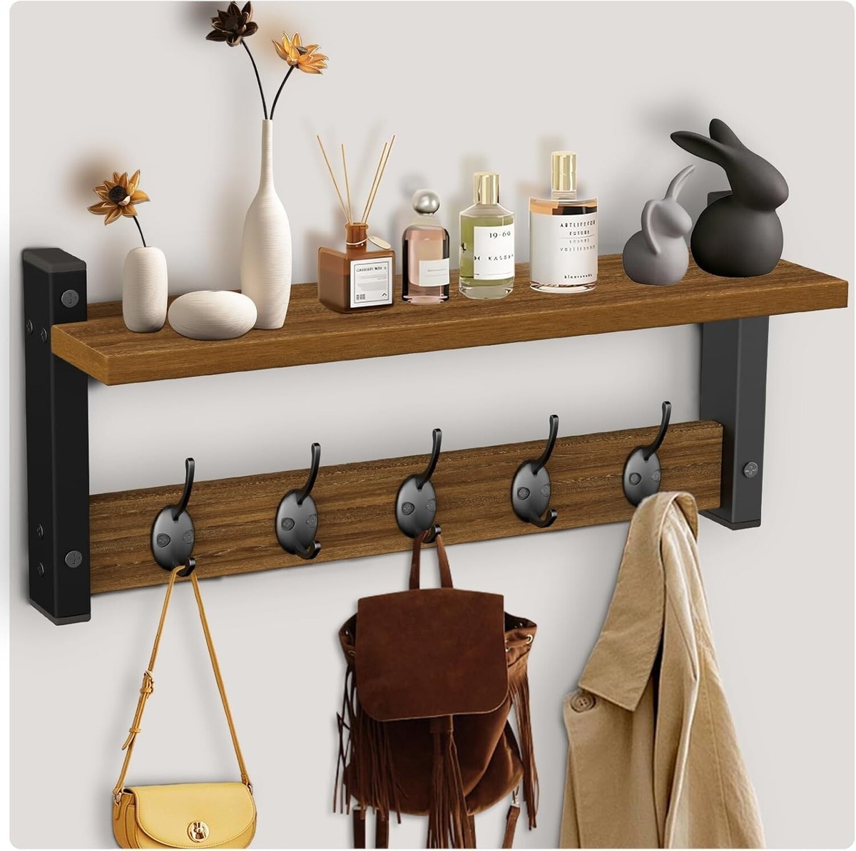 Key Holder Entryway Shelf, Wall Mounted Key Hooks, Floating shelf