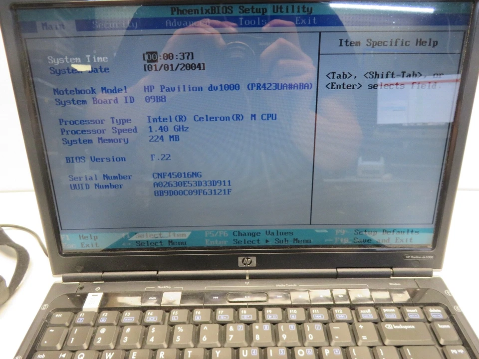 HP Pavillion DV1000 DV1130us Intel Celeron M 1,4 GHz 224 MB SIN DISCO DURO sin batería Foto 2 de 4