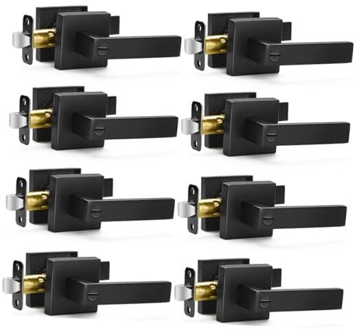 Matte Black Door Handles Privacy Door Levers, Keyless 8 Pack Privacy(With Lock)-image