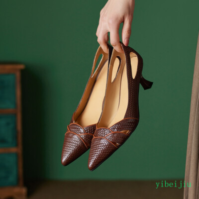 formal low heel womens dress shoes Women's Cut Out Pumps Dress Weave Formal Office Lady Shoes Real Leather Low  Heel