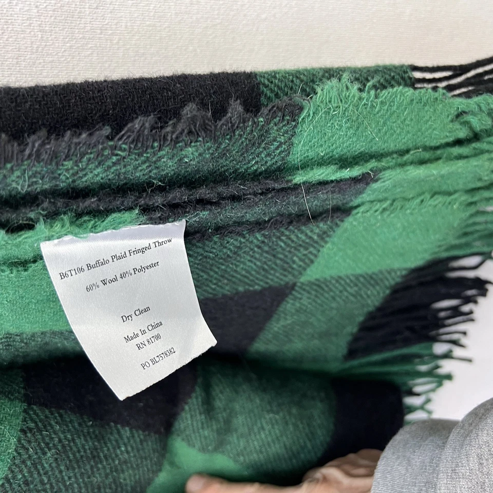 Cobertor de lã verde preto búfalo xadrez reversível queen franjas 5x9 vintage - Imagem 3 de 3