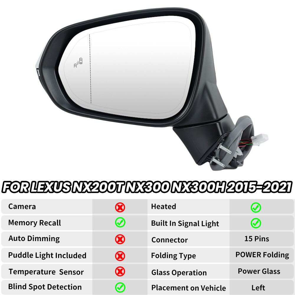 For Lexus NX200t NX300 300h 2015-2021 Left Driver Side Mirror W