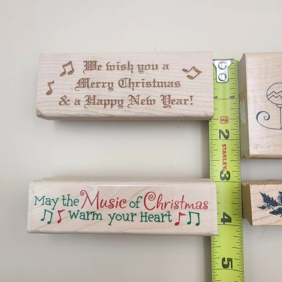 Lote de 4 estampillas de tinta de goma de madera para amantes de la música navideña Foto 3 de 4