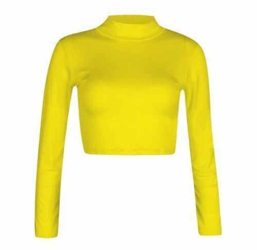 LADIES WOMENS LONG SLEEVE PLAIN POLO TURTLE NECK ROLL NECK CROP TOP JUMPER - Picture 21 of 22