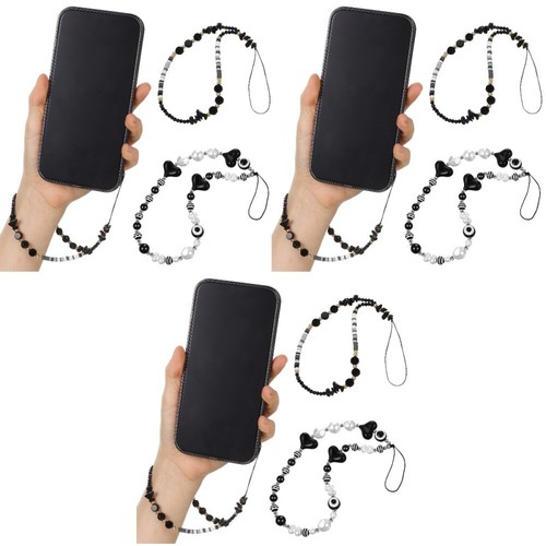 3 Pieces Handy Kette Lanyard Mit Perlen Schlüsselband Aus Kristallperlen
