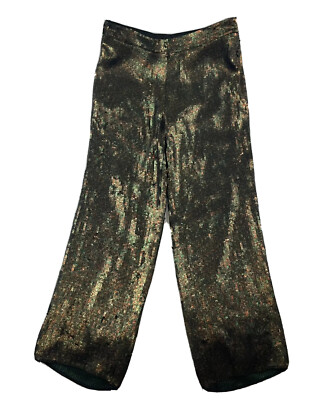 TIBI Designer Sequined Green Loden Multicolor Wide Leg Pant Mens 30 NWT