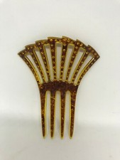Vintage Art Deco-Tortouise Shell-Celluloid Fan Hair Comb With Amber Rhinestone's