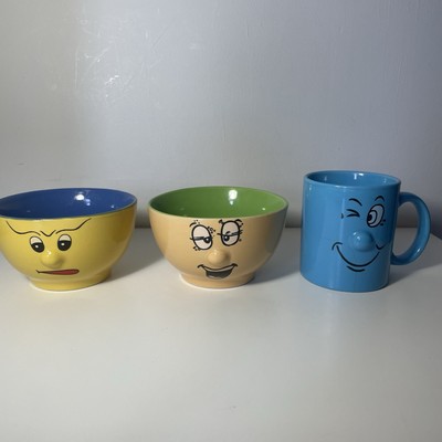FUNNY FACE 2 X MÜSLISCHALE 1 X TASSE FRÜHSTÜCKSSET KERAMIK TAUSCHWINDS
