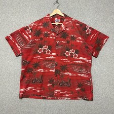 Vintage 80s Hawaiian Shirt Men's XL Red Island Palm Trees Tropical Pattern