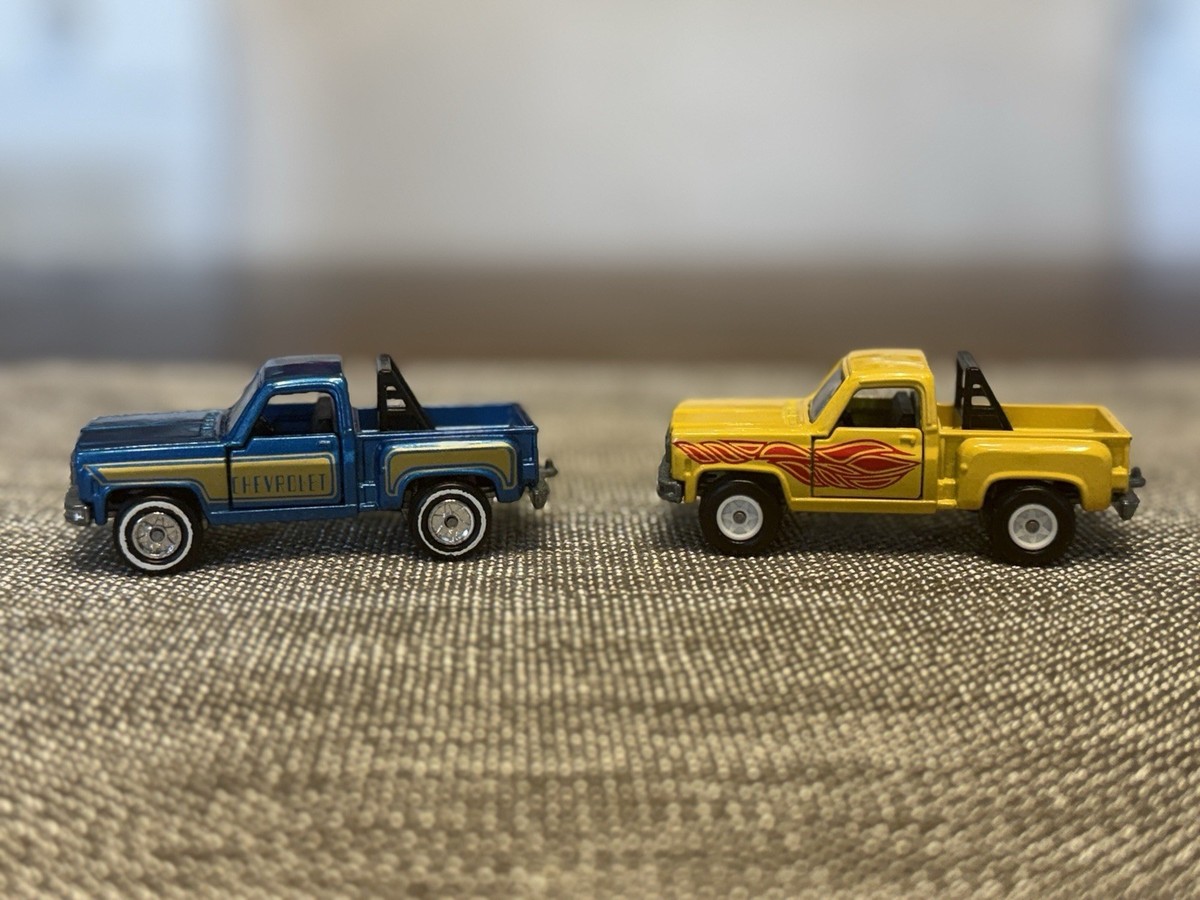 2) Vintage 1978 Tomy Tomica Blue & Yellow Chevrolet Pickup Truck
