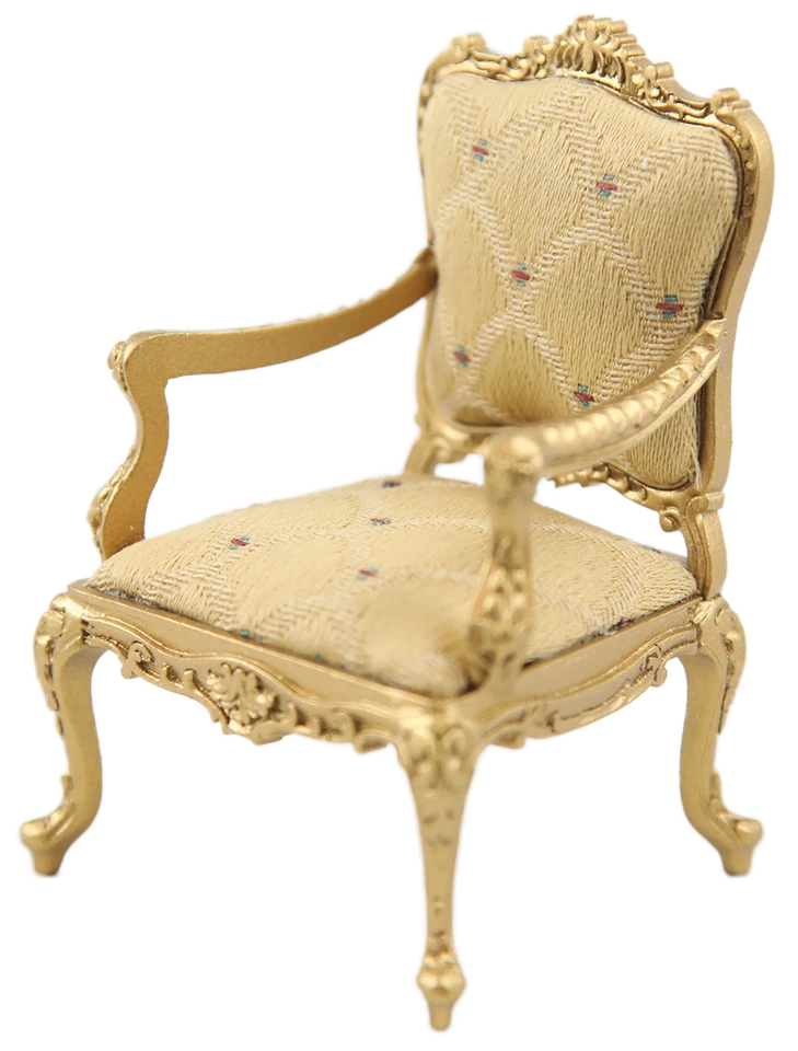 Dolls House Gold Louis XV Rococo Armchair Miniature JBM Living Room Furniture - Image 1 of 1