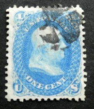 USED 1861-2 - #63 1c blue Franklin (Fancy Cancel) VF & CLEAN 1c u