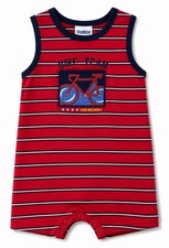 Vintage OshKosh B gosh Bike Team Romper 24M Red Striped One Piece Baby Boy Y2K