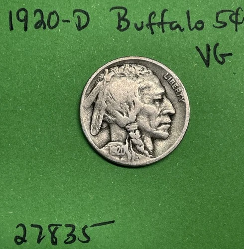 1920-D Buffalo 🦬 Indian Head Nickel 5c Vg Very Good