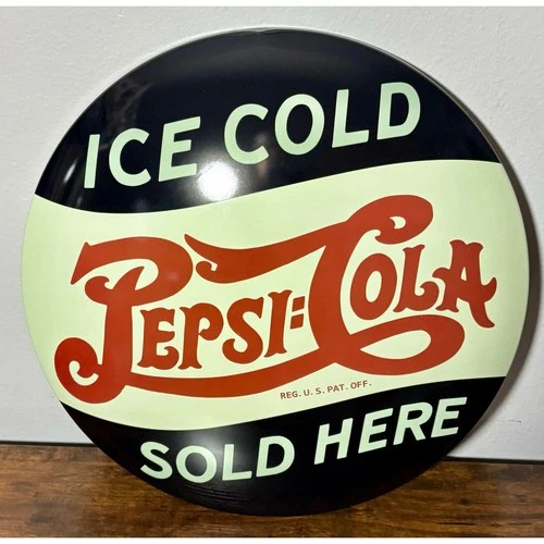 Large! Vintage Style Ice Cold Pepsi Cola Sold Here Round Dome Metal Tin Sign 16"