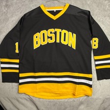 Boston Hockey Jersey Black Yellow Number 1 Men's XXL