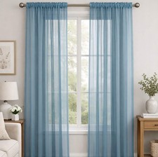 Slate Blue Sheer Window Rod Pocket Curtain Set 72" Inches Long 2 Panels 