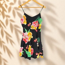 Old Navy Dress Women M Medium Black Floral Sheath Midi Zipper V-Neck Sleeveless