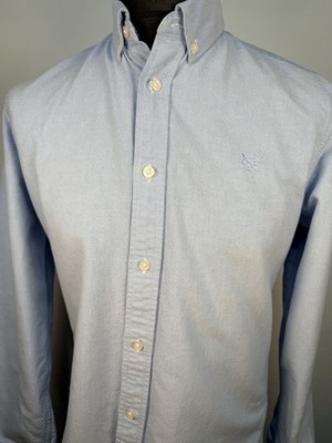 Crew Clothing Co Herren Langarm Einfarbig Blau Hemd Medium Baumwolle