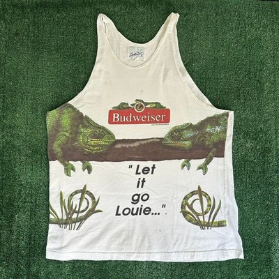 Vintage 90s Budweiser Louie Lizard Tank Top White Funny Bud Frog Beer Promo Tee