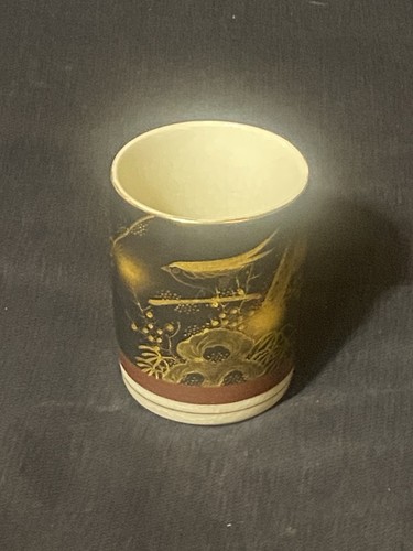 Vintage Japanische Porzellan Teetasse Yunomi Gold Vogel Floral Schwarz Rot Gemarkt - Bild 9 von 9