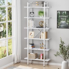 Bookshelf 6 Tiers White Wooden Storage Shelf,Modern Open Display Storage Book...