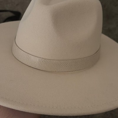 Men's Beige Solid Wide Brim Fedora Style Hat with Matching Hatband, Size M