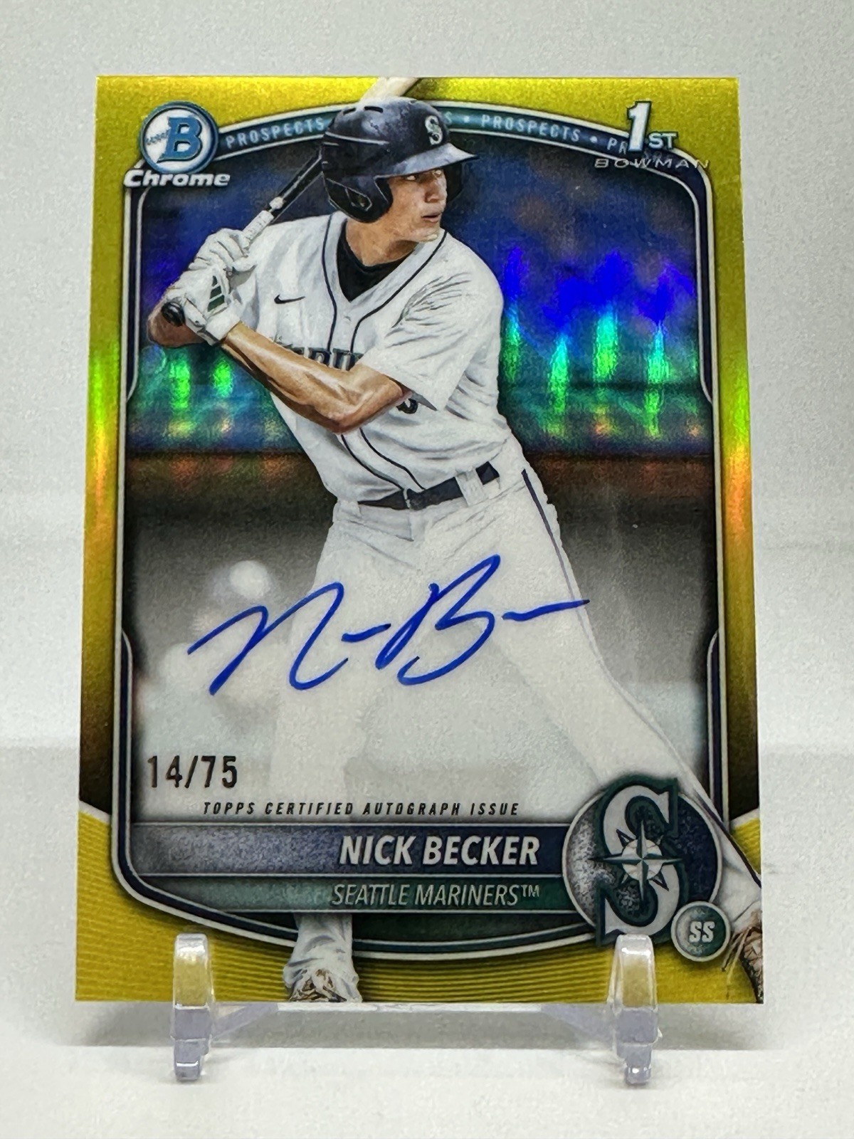 2025 Bowman Draft Nick Becker Chrome Auto Yellow Refractor 1st #/75 Mariners