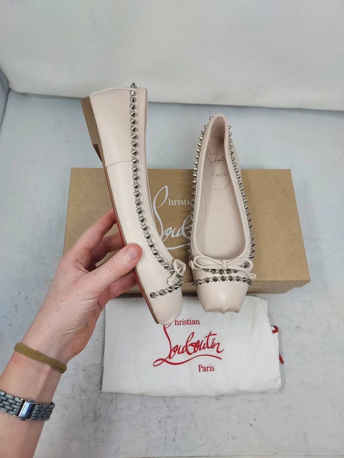 Christian Louboutin — CHRISTIAN LOUBOUTIN EU 37.5 US 7.5 NEW Leche Pink Mamadrague Stud Flat Shoe