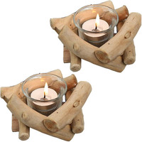 Rustikale Kerzenstaender Holz 2Er Set Windlicht Deko Kerzenhalter Vintage